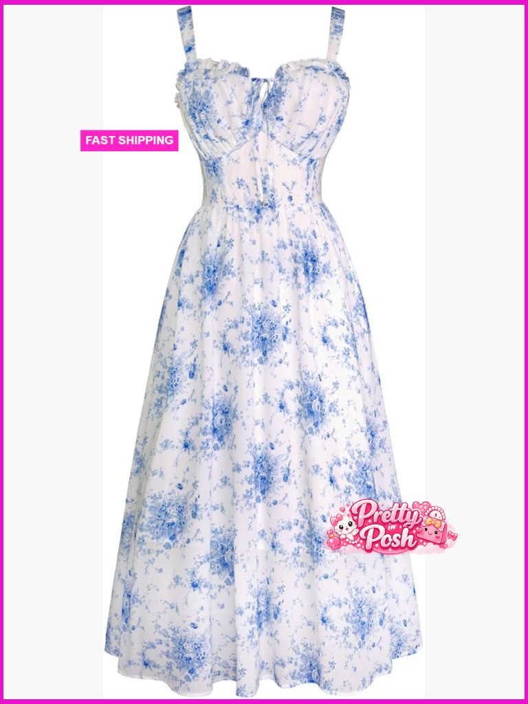 Floral Corset Milkmaid Dress With Adjustable Straps And Pockets